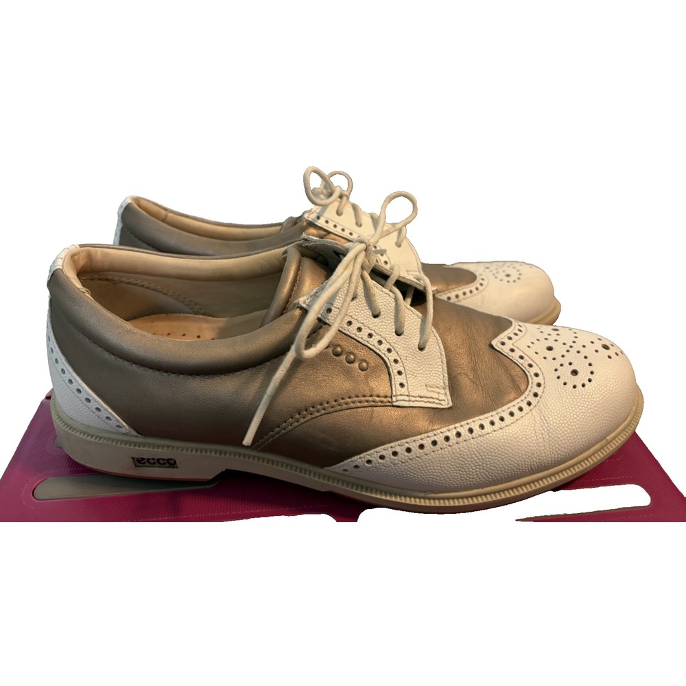 ECCO Bronze/White Wing Tip Oxford Spikeless Golf Shoes Women's Size 37/US 6.5